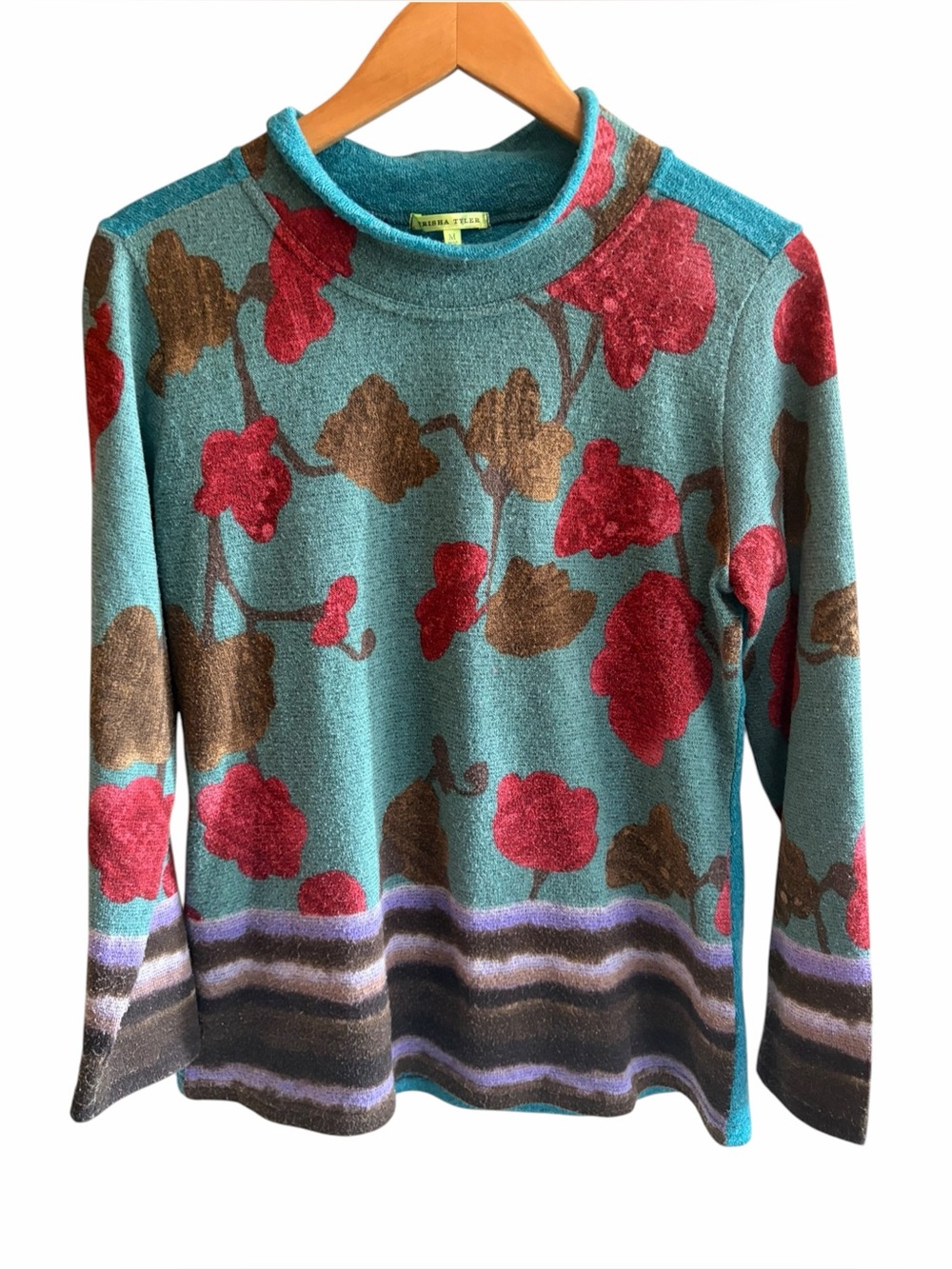TRISHA TYLER Fall Floral Roll Neck Sweater Size Medium